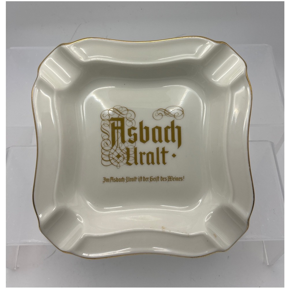 Vtg Asbach‎ Uralt Brandy Porcelain Ashtray German Advertising Barware Gold Trim